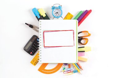 Ofis, banka donatımı ve defter ile çerçeve kapak 