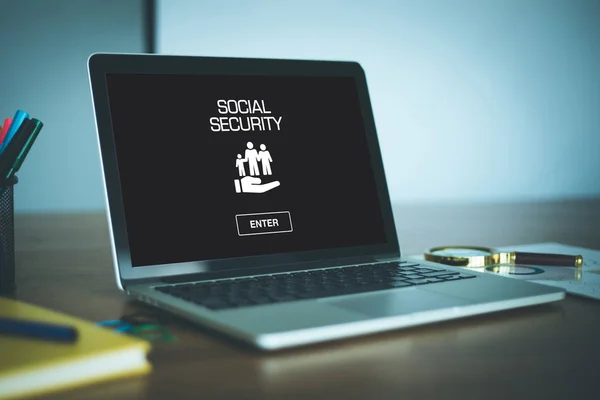 Szociális biztonsági koncepció a képernyőn — Stock Fotó