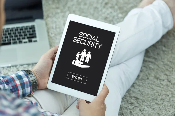 Szociális biztonsági koncepció a képernyőn — Stock Fotó