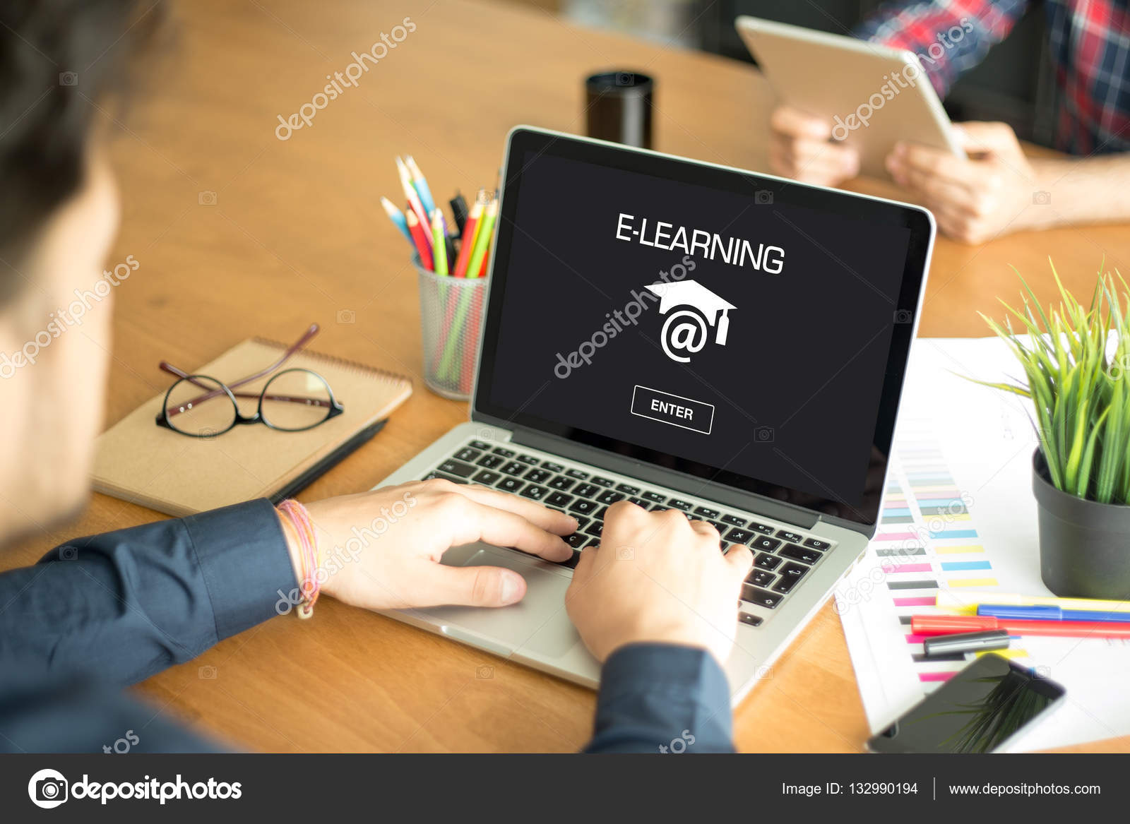 E Learning Concept On Screen Stock Photo By C Garagestock