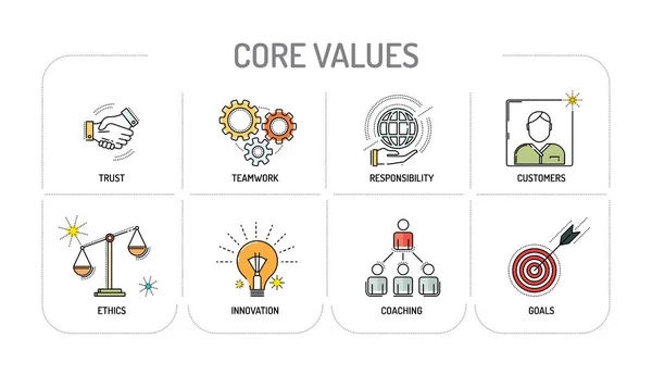 VALORES CENTRALES - Concepto de icono de línea — Archivo Imágenes Vectoriales