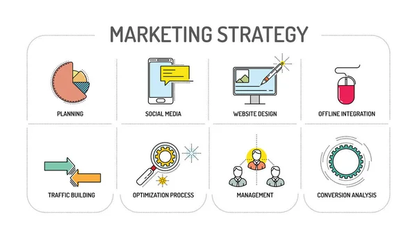 Estrategia de marketing - Concepto de iconos de línea — Vector de stock