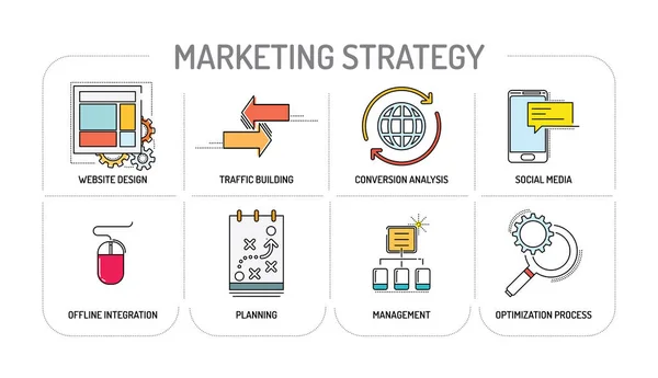 Strategia marketingowa - linia ikony koncepcja — Wektor stockowy