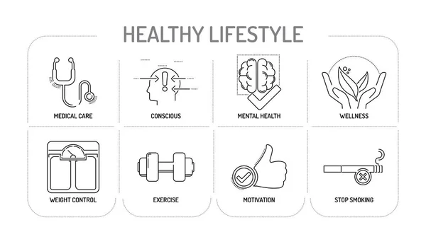 Zdrowy styl życia - Line ikony — Wektor stockowy