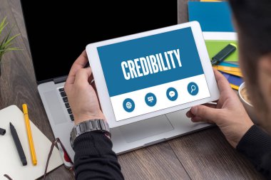 CREDIBILITY TEXT ON SCREEN  clipart