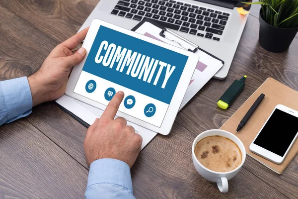 COMMUNITY TEXT ON SCREEN — Stock Photo, Image