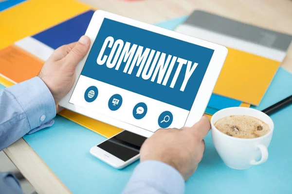 COMMUNITY TEXT ON SCREEN — Stock Photo, Image