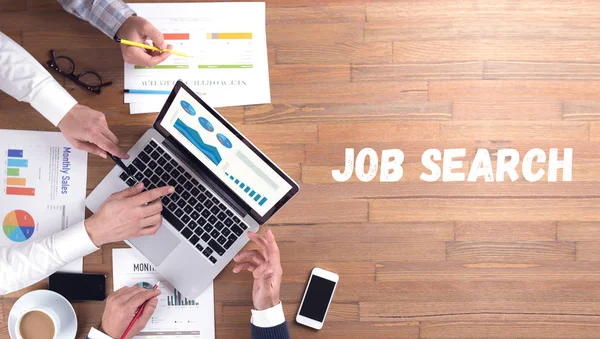 Job Search word begrip op Bureau achtergrond — Stockfoto