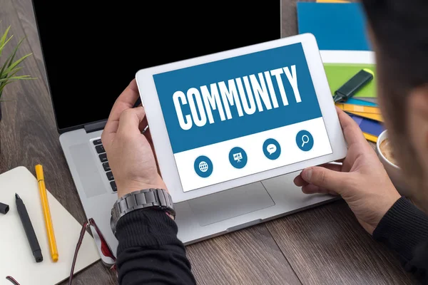 COMMUNITY TEXT ON SCREEN — Stock Photo, Image