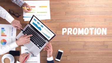 Promosyon kelime kavram Resepsiyon arka plan üzerinde