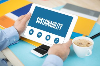 SUSTAINABILITY TEXT ON SCREEN  clipart