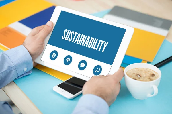 SUSTAINABILITY TEXT ON SCREEN — Stock Photo, Image