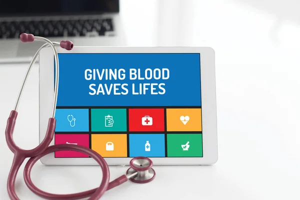 CONCEPT: GIVING BLOOD SAVES LIFES — Stock Photo, Image