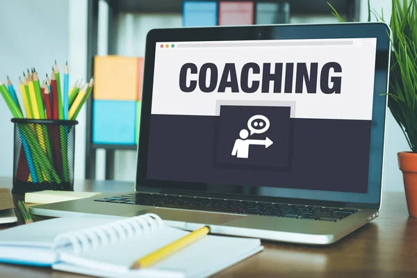Concept d'icône de coaching sur ordinateur portable — Photo