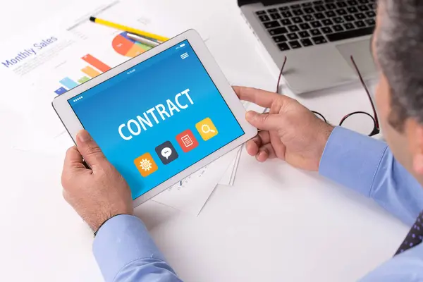CONTRACT CONCEPT ON TABLET — Stock Photo, Image