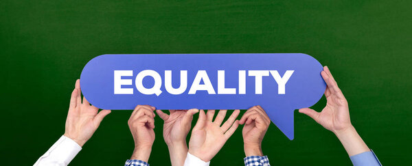 Human hands holding speech bubble