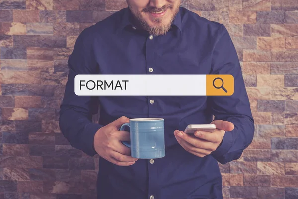 Man holding cup and smartphone — Stock Photo, Image