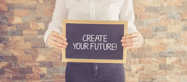 Woman holding board — Stock Photo, Image