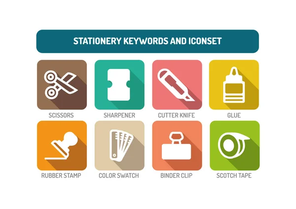 Set de iconos planos de papelería — Vector de stock