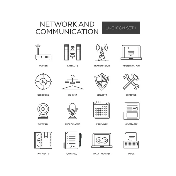 Набор значков сети и связи — стоковый вектор