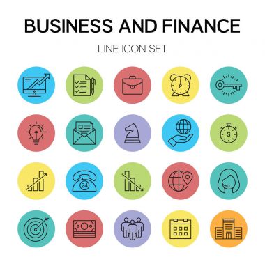 İş ve Finans satır simgeler, vektör çizim