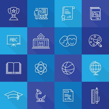 Eğitim Bilim çizgi simgeler, vektör çizim