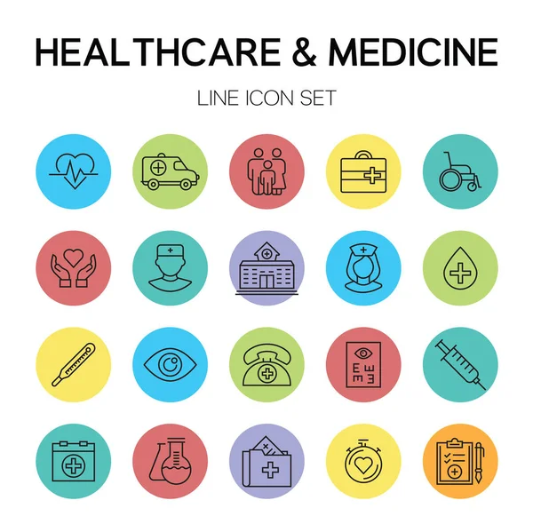 Υγειονομική Περίθαλψη Ιατρική Γραμμή Εικονιδίων Εικονογράφηση Διάνυσμα — Διανυσματικό Αρχείο