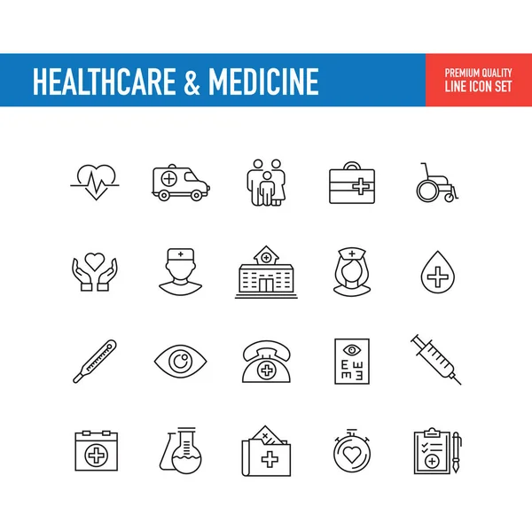 Healthcare Medicine Line Ícones Ilustração Vetorial — Vetor de Stock