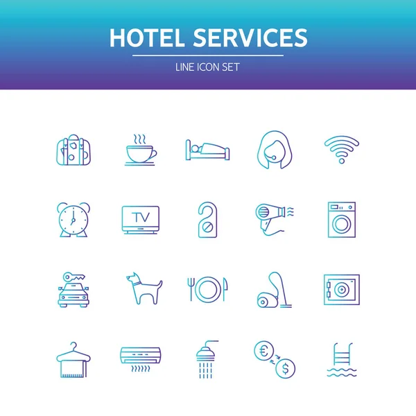 Hoteldienstleistungen Zeilensymbole Vektorillustration — Stockvektor