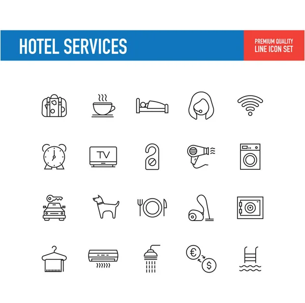 Services Hôteliers Line Icons Illustration Vectorielle — Image vectorielle