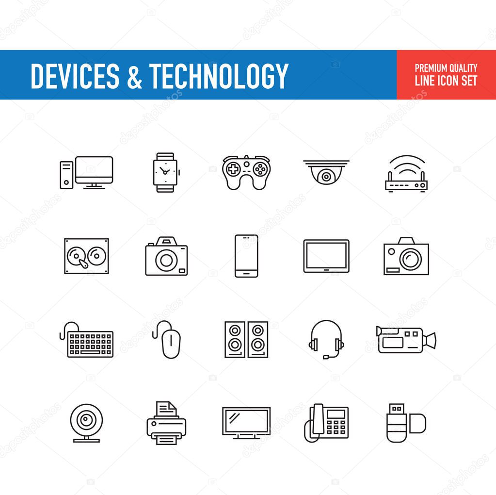Devices, Technology Line Icons, vector illustration