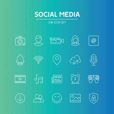 Sosyal medya satır simgeler, vektör çizim