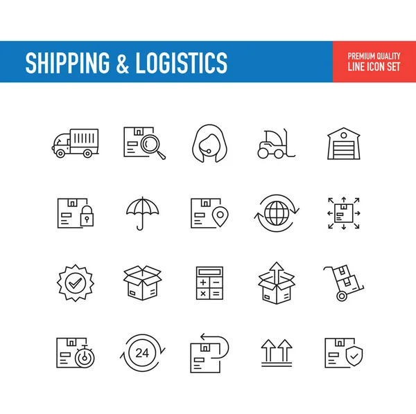 Transporte Ícones Linha Logística Ilustração Vetorial — Vetor de Stock