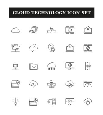 Bulut teknoloji hattı Icon Set, vektör çizim 
