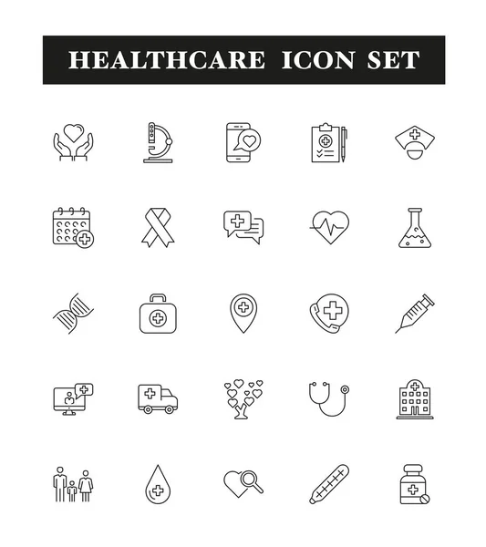 Opieki Zdrowotnej Linia Icon Set Ilustracji Wektorowych — Wektor stockowy