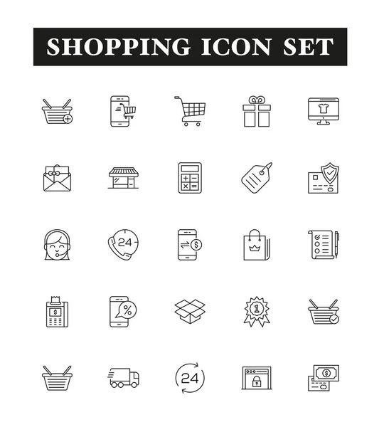 Conjunto Iconos Línea Compras Ilustración Vectorial — Vector de stock