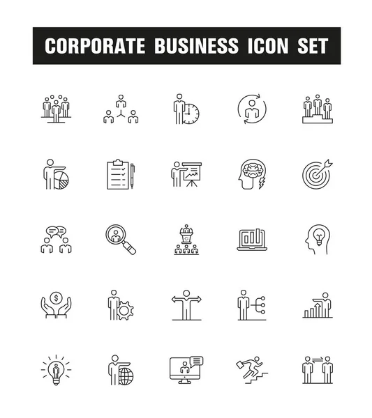 Conjunto Iconos Línea Negocio Corporativo Ilustración Vectorial — Vector de stock