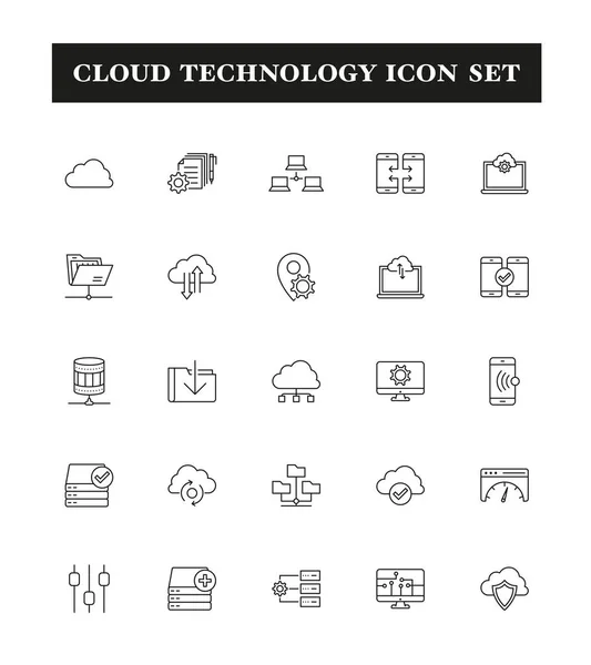 Ensemble Icônes Cloud Technology Line Illustration Vectorielle — Image vectorielle