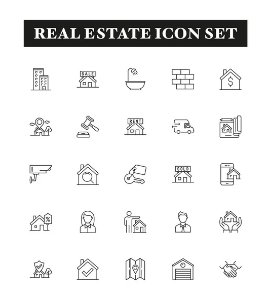 Conjunto Iconos Línea Inmobiliaria Ilustración Vectores — Archivo Imágenes Vectoriales