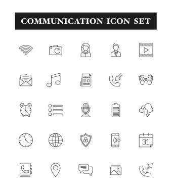 İletişim öğeleri satır Icon Set, vektör çizim 