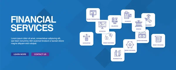 Servizi finanziari Infografica Icona Set — Vettoriale Stock