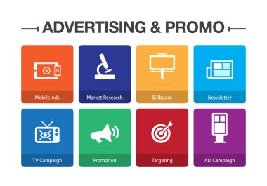 Reklam ve promosyon Infographic Icon Set