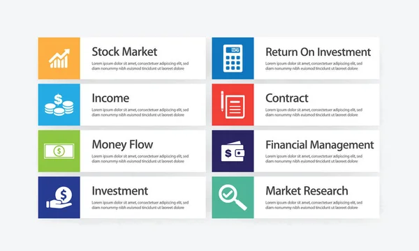 Conjunto de ícones infográficos de análise e investimento — Vetor de Stock