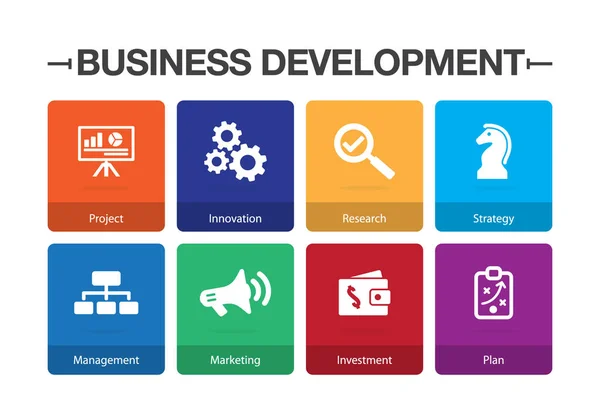 Επιχειρηματική ανάπτυξη Infographic Ορισμόςεικονιδίου — Διανυσματικό Αρχείο