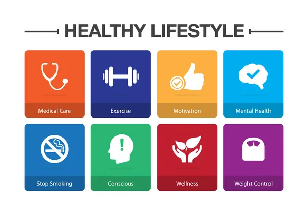 Healthy Lifestyle Infographic Icon Set — Stock Vector