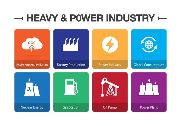 Ensemble Icônes Infographiques Pour Industrie Lourde Électrique — Image vectorielle