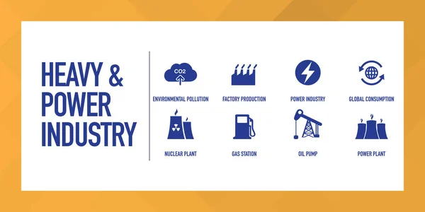 Przemysłu Energetycznego Ciężki Zestaw Ikon Infographic — Wektor stockowy