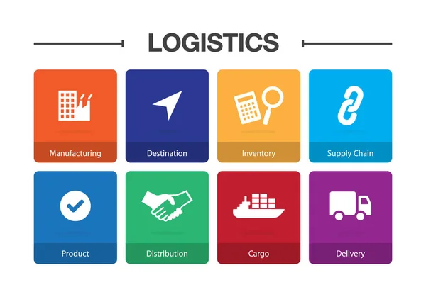 Ikon Infografis Logistik Ditata - Stok Vektor
