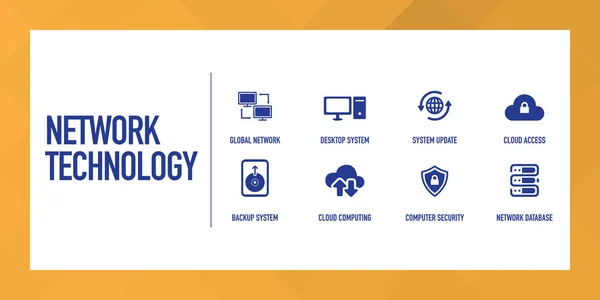 Ensemble d'icônes d'infographie de technologie réseau — Image vectorielle