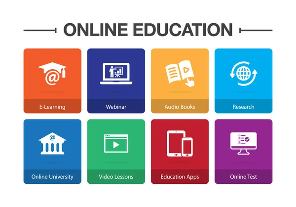 Conjunto de ícones infográficos de educação online —  Vetores de Stock